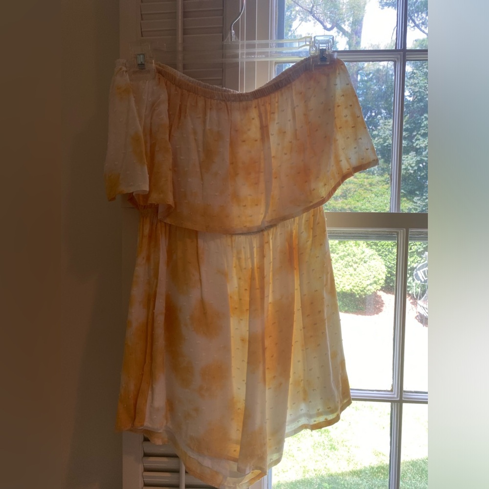 Strapless yellow tie dye romper